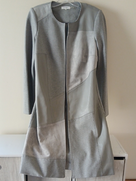 Calvin Klein Jackets & Blazers - Calvin Klein Light Gray Patchwork Collarless Trench Coat